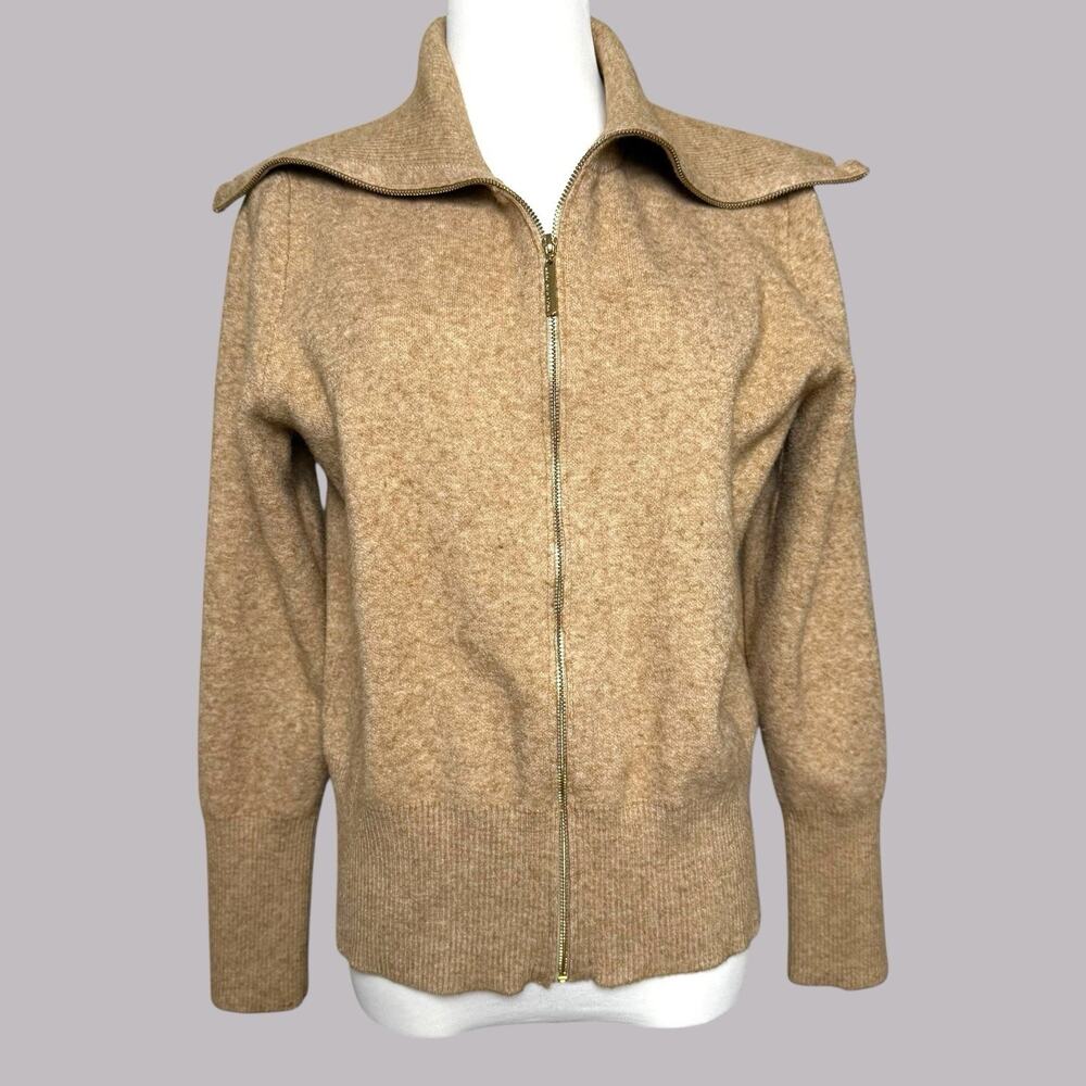 Oversized Zip Sweater Womens Lg Camel Knit Collared Marc New York Quiet‎ Luxury